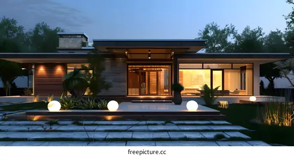 Modern House Exterior Design with Stone and Wood