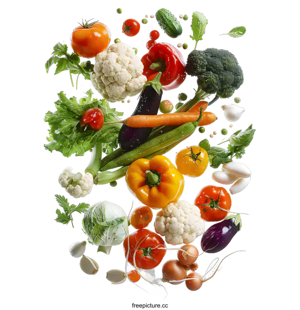 [Transparent Background PNG]Fresh Vegetables Falling in the Air