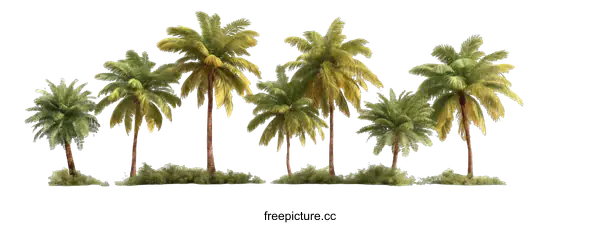 [Transparent Background PNG]Group of Tropical Palm Trees Isolated on White Background