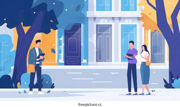 Three People Walking in Front of Building