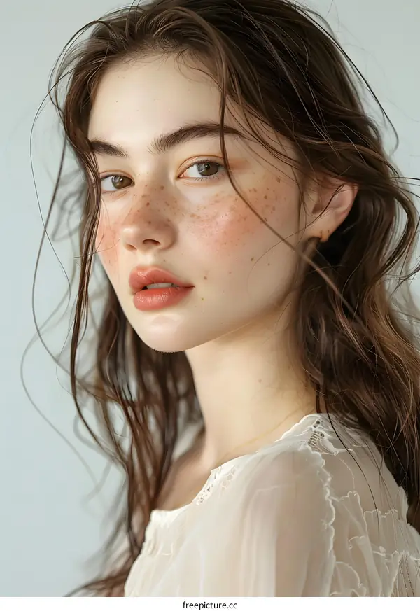 portrait of a young woman with freckles
