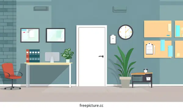 Modern Office Interior Design Illustration With Desk And Chair