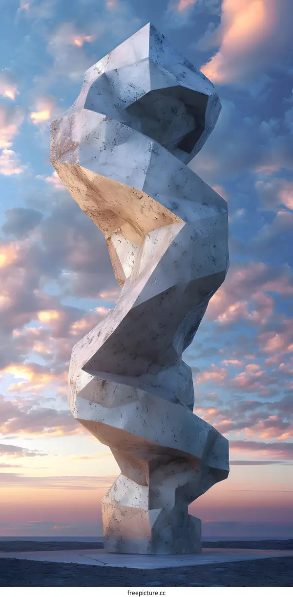 Abstract Concrete Sculpture at Sunset