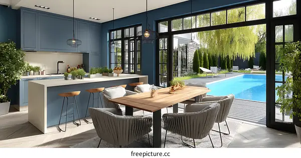 Modern Farmhouse Kitchen with Outdoor Dining Area