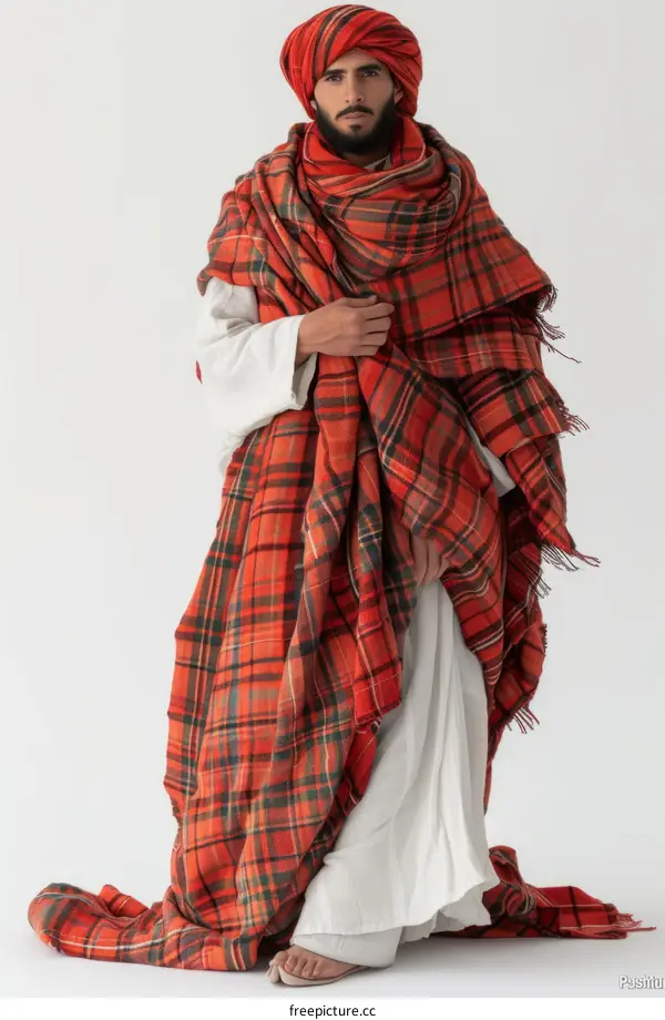 An Arab man wearing a red and white checkered ghutra