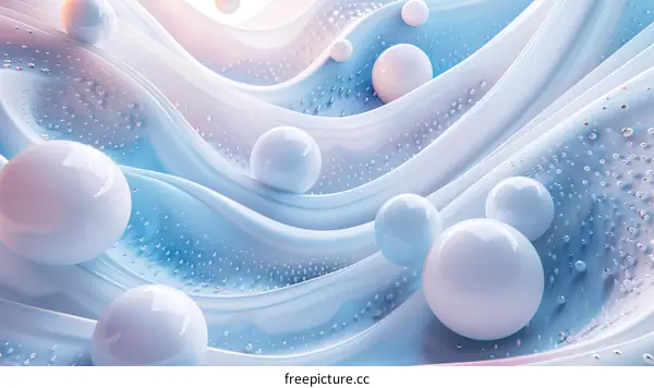 Abstract 3D Rendering of Soft Colorful Waves and Spheres