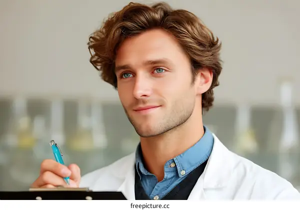Caucasian Man Taking Notes in a Laboratory