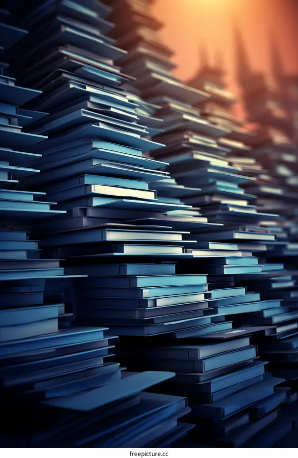 A large stack of books reaching up to the sky