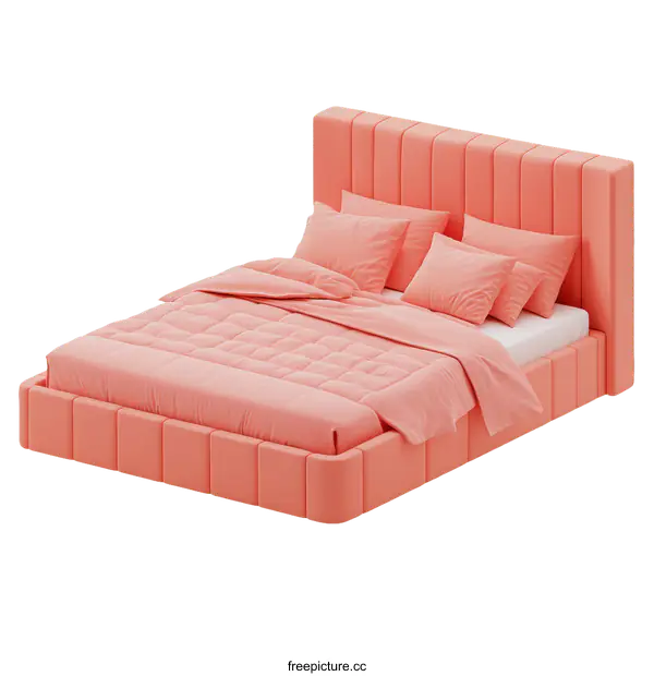 [Transparent Background PNG]Modern Peach-Colored Upholstered Bed