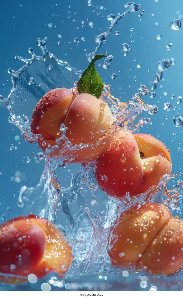 Peaches with Splashing Water