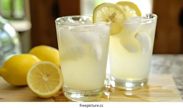 Refreshing Summer Lemonade with Ice and Lemon Slices