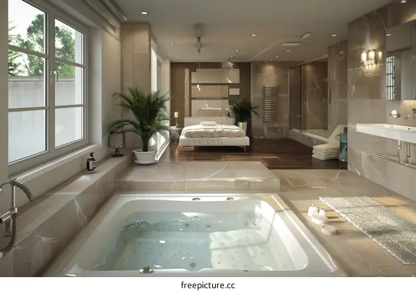 Luxury Open-Plan Master Bedroom and Bathroom Suite