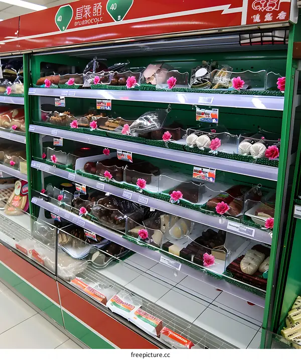 Refrigerated Meat Display in Grocery Store