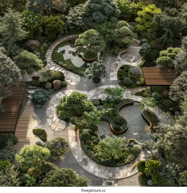 A Panoramic View of a Traditional Japanese Zen Garden