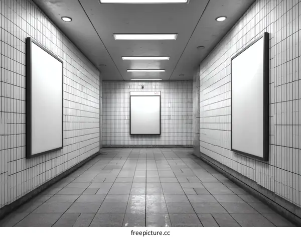 Subway Corridor with Blank Advertising Displays