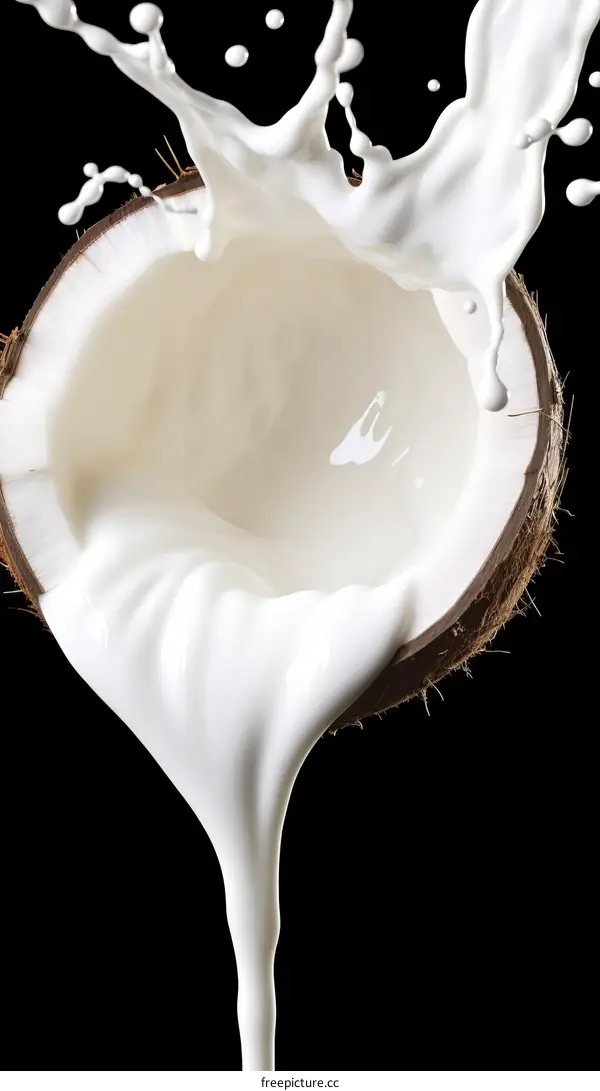 Coconut Milk Splashing Out of a Coconut