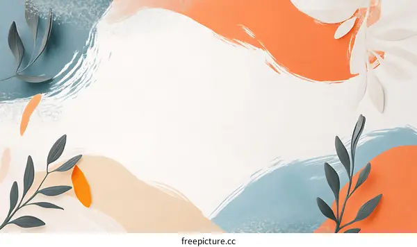 Abstract Art Background with White and Orange Leaves