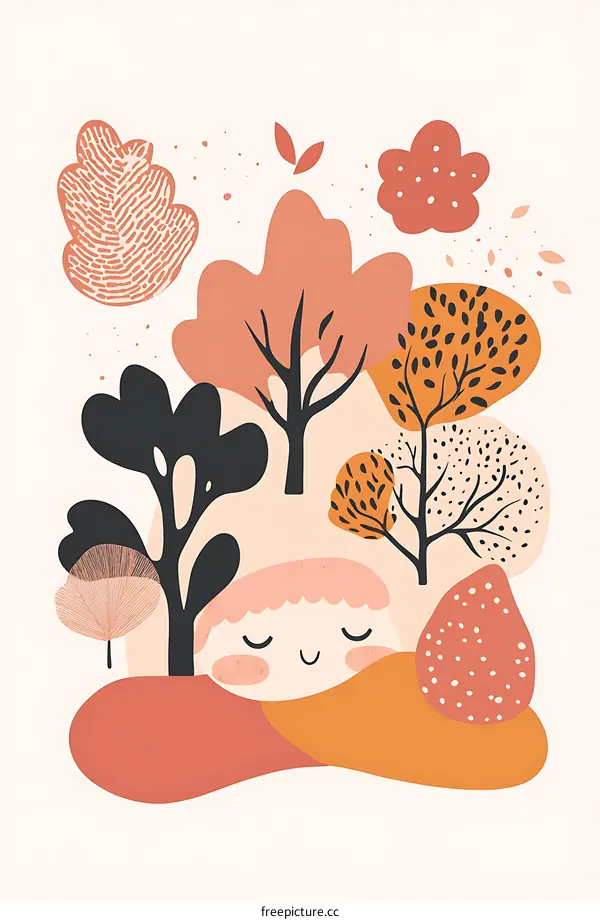 Cute Cartoon Girl Sleeping In The Woods