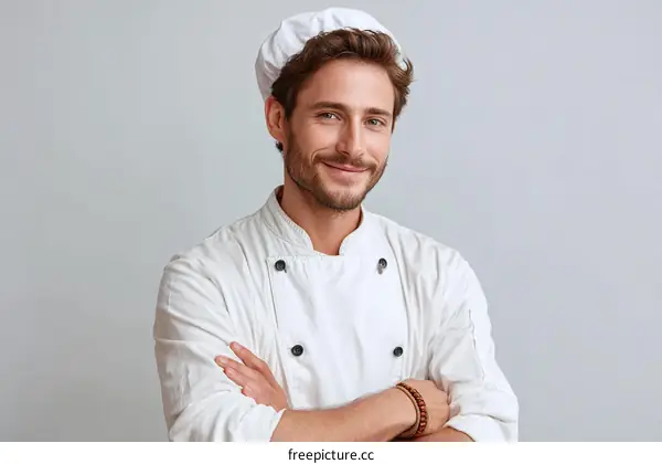 Confident Chef Portrait Against a Neutral Background