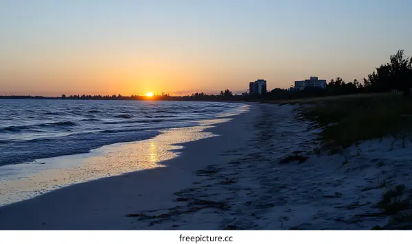 Sunset over the Beach and Buildings