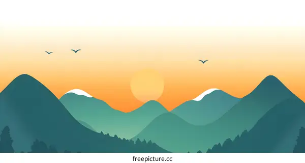 Minimalist Mountain Illustration With Sunrise