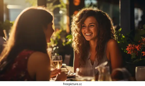 Two friends enjoying a meal together at a restaurant