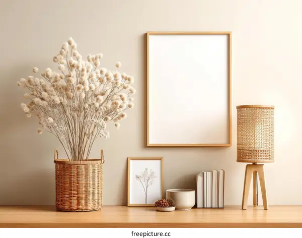 Bohemian Style Interior Mockup with Dried Flowers