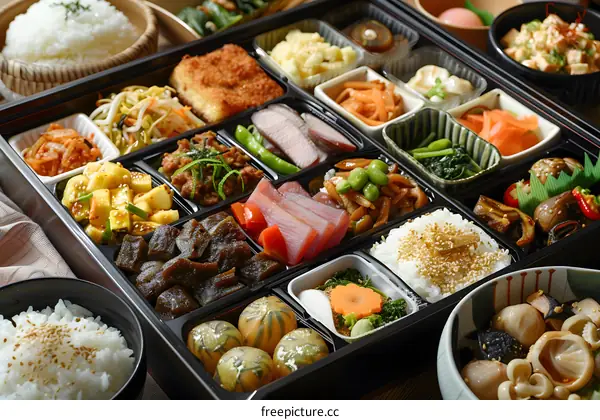 A delicious and healthy Japanese bento box with a variety of dishes