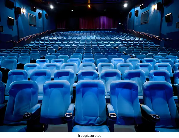 Empty Blue Seats in a Movie Theater