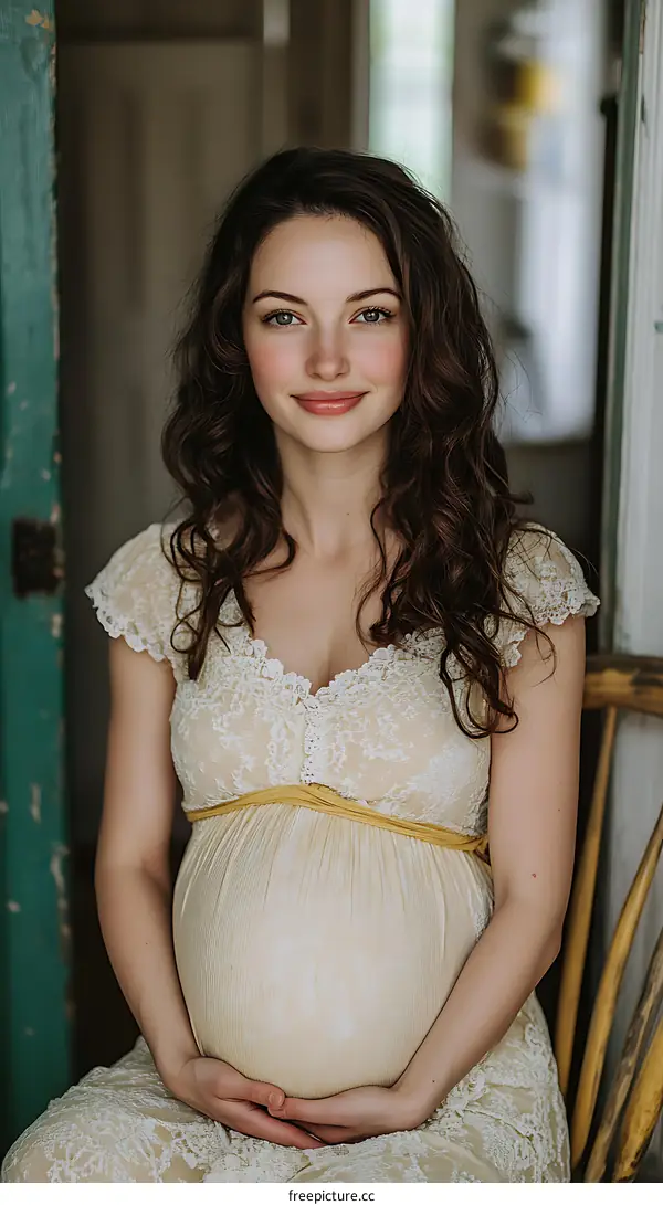 Pregnant Woman Portrait in Lace Dress