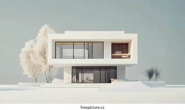 Minimalist Modern House with Snow Covered Ground