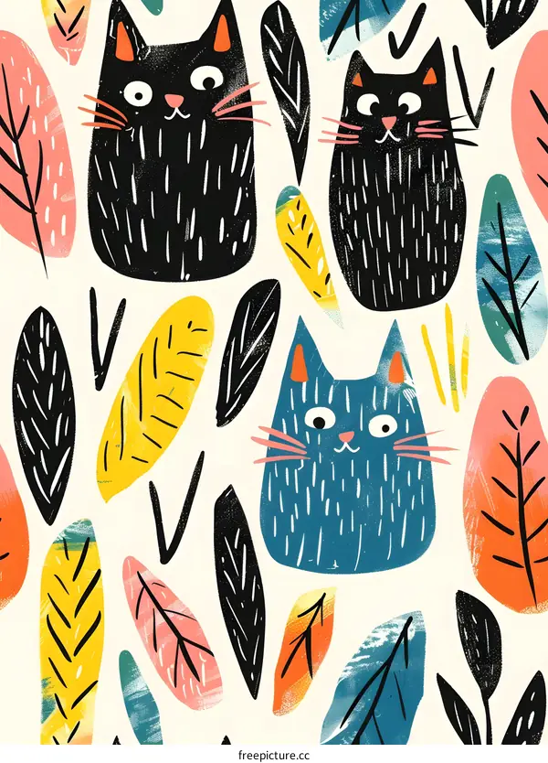 Colorful Cat Pattern Seamless Design