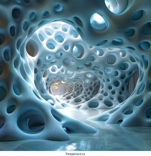 Organic Futuristic Architecture with Blue Fluid Flowing