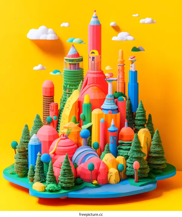 Colorful Paper Cityscape Illustration