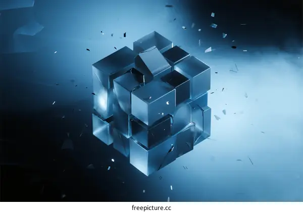 Abstract 3D Geometric Cube Structure with Shattering Effect