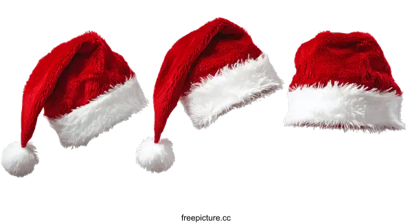 [Transparent Background PNG]Three Christmas Santa Hats on White Background