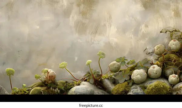 Vintage Green Plants and Rocks Background