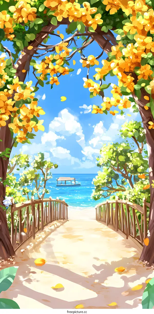 Beautiful Seaside Pathway with Yellow Flowers