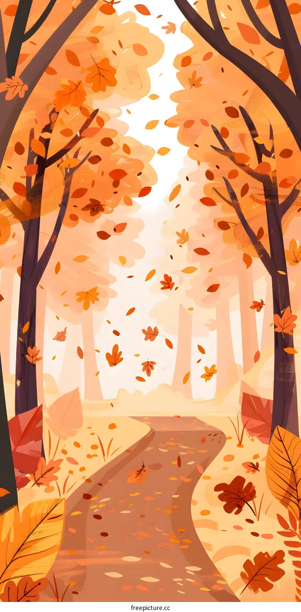 Autumn Forest Path with Falling Leaves