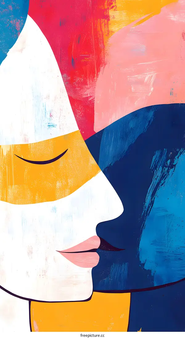 Abstract Art Painting of Two People Kissing