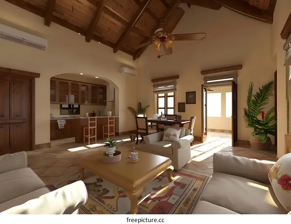 Rustic Living Room With Kitchenette Interior Design