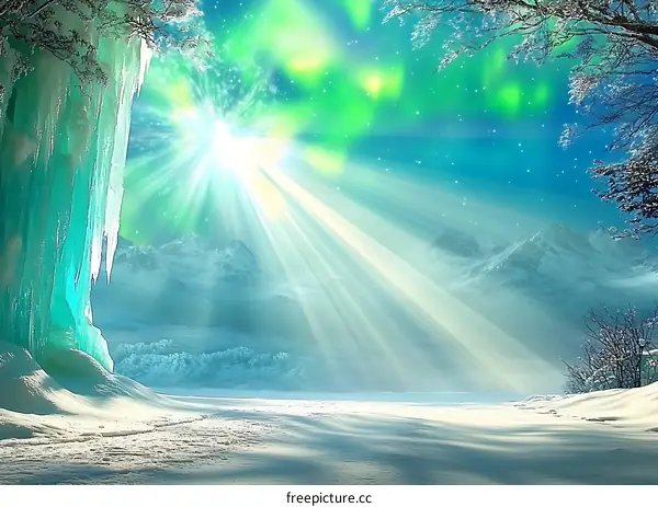Winter Landscape With Aurora Borealis