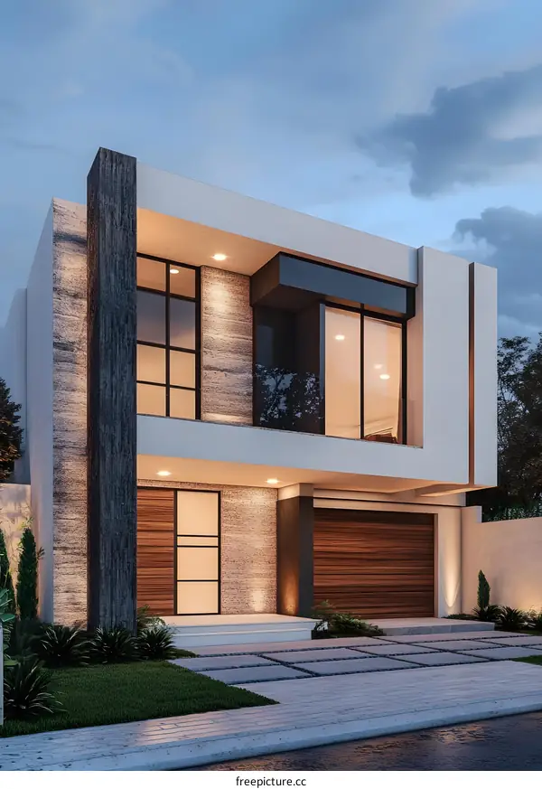 Modern Minimalist Two Story House with Stone Exterior