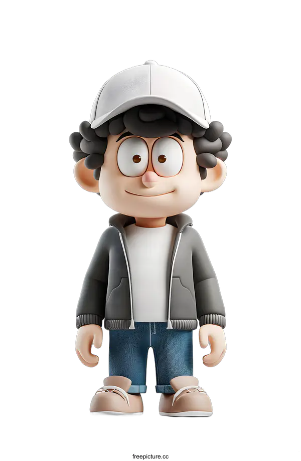 [Transparent Background PNG]3D Cartoon Boy with White Baseball Cap