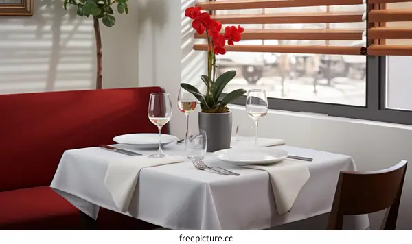 Orchid flower centerpiece on a fine dining table