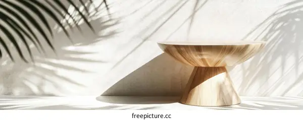 Wooden Table with Natural Sunlight and Palm Shadow