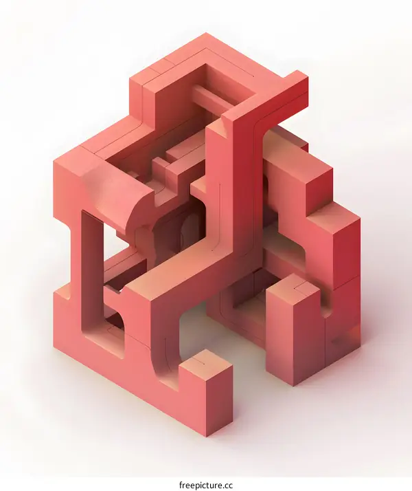 Abstract 3D Geometric Structure in Pink
