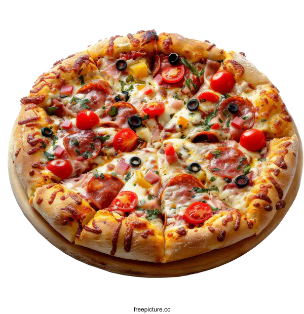 [Transparent Background PNG]Delicious pizza with pepperoni and vegetables