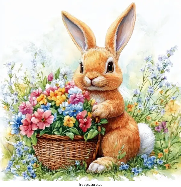 Cute Bunny with Spring Flowers