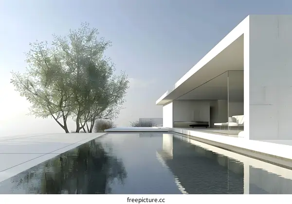 Minimalist Modern House with Pool and Tree